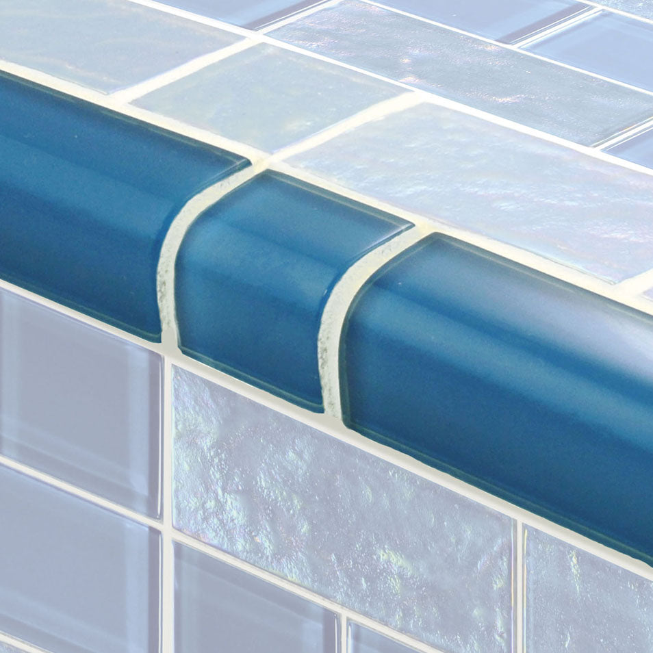 Twilight Series Glass Bullnose Trim (per Linear Ft) – Azure / 1"x2" Pattern