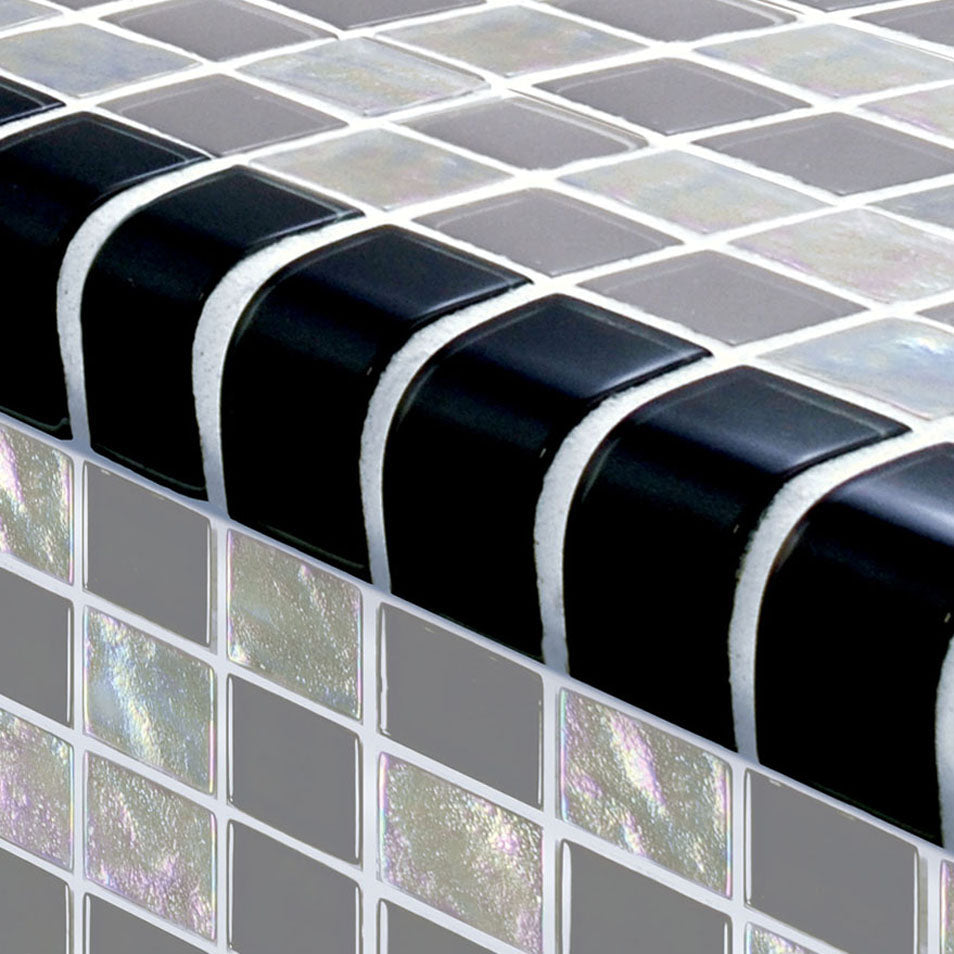 Twilight Series Glass Bullnose Trim (per Linear Ft) – Black / 1"x2" Pattern