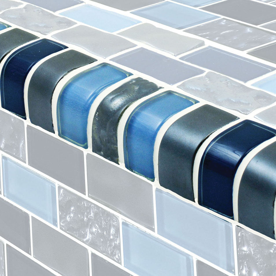 Titanium Series Glass Bullnose Trim (per Linear Ft) – Blue Blend