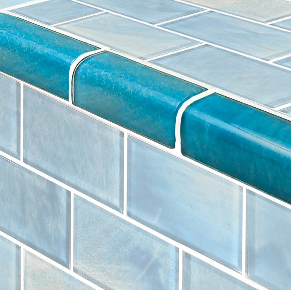 Subway Series Glass Bullnose Trim (per Linear Ft) – Stratus Aqua