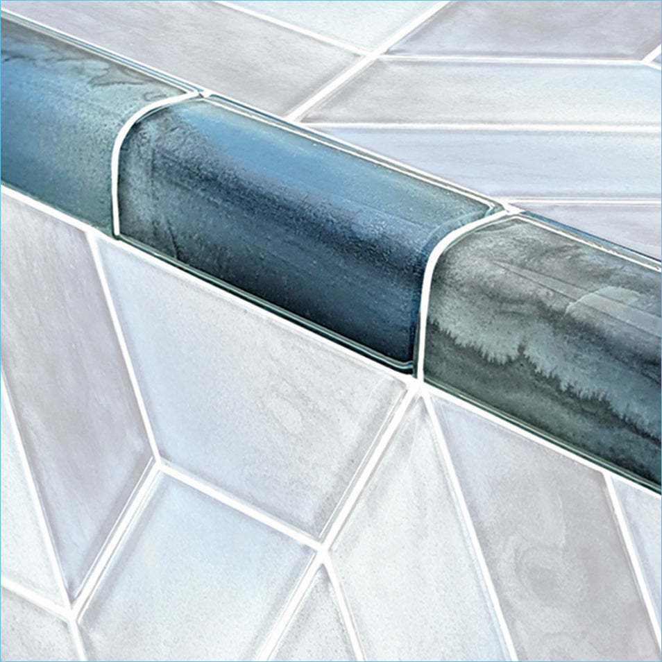 Dimension Series Glass Bullnose Trim (per Linear Ft) – Morning Fog