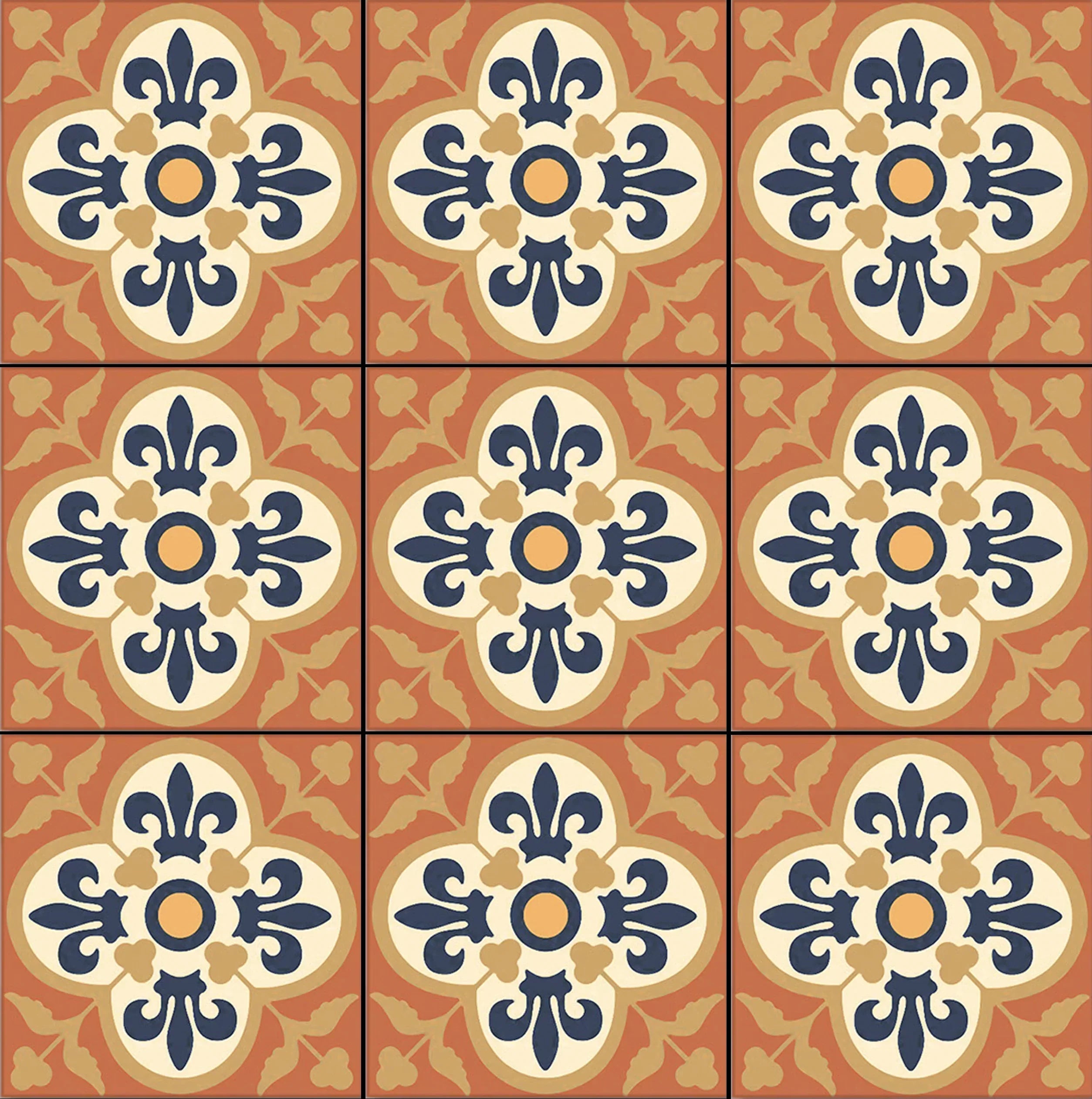 Aquatica Barcelona 6x6 porcelain pool tile, Ancient Collection, 9 tiles top view