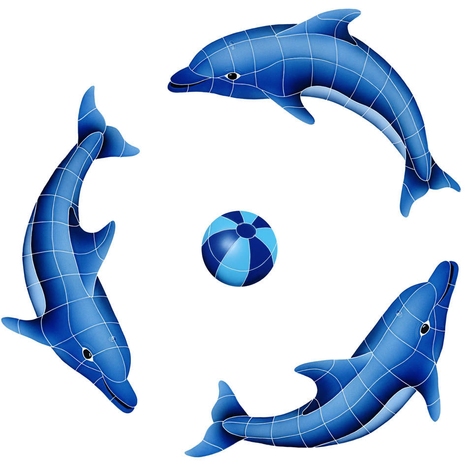 Dolphin Group Porcelain Pool Mosaic – Blue / 42" x 42"