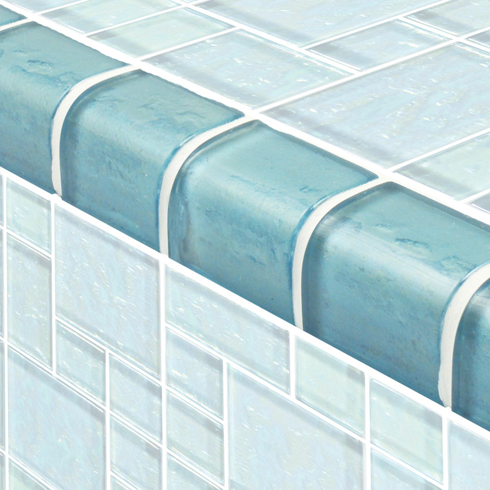 Galaxy Series Glass Bullnose Trim (per Linear Ft) – Aquamarine / Mixed Pattern
