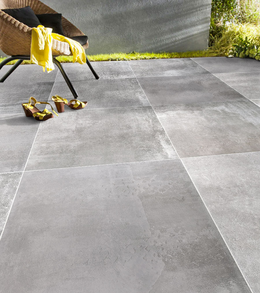 Nexos Gray outdoor porcelain pavers 24x24, matte anti-slip finish