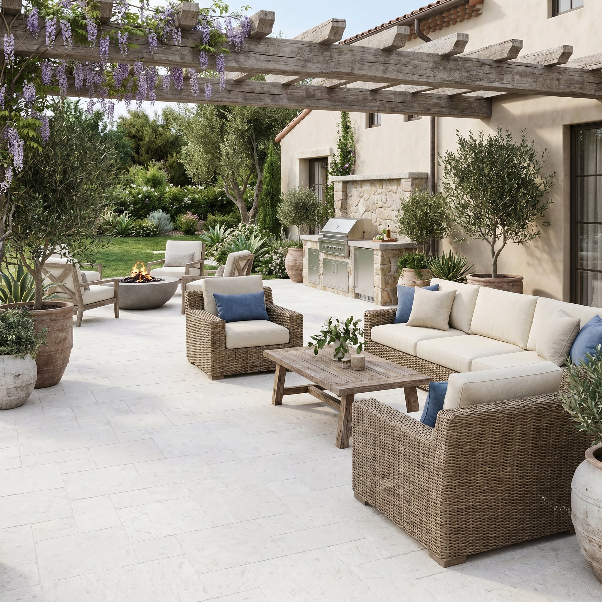 Shell Stone white tumbled limestone pavers, coastal look