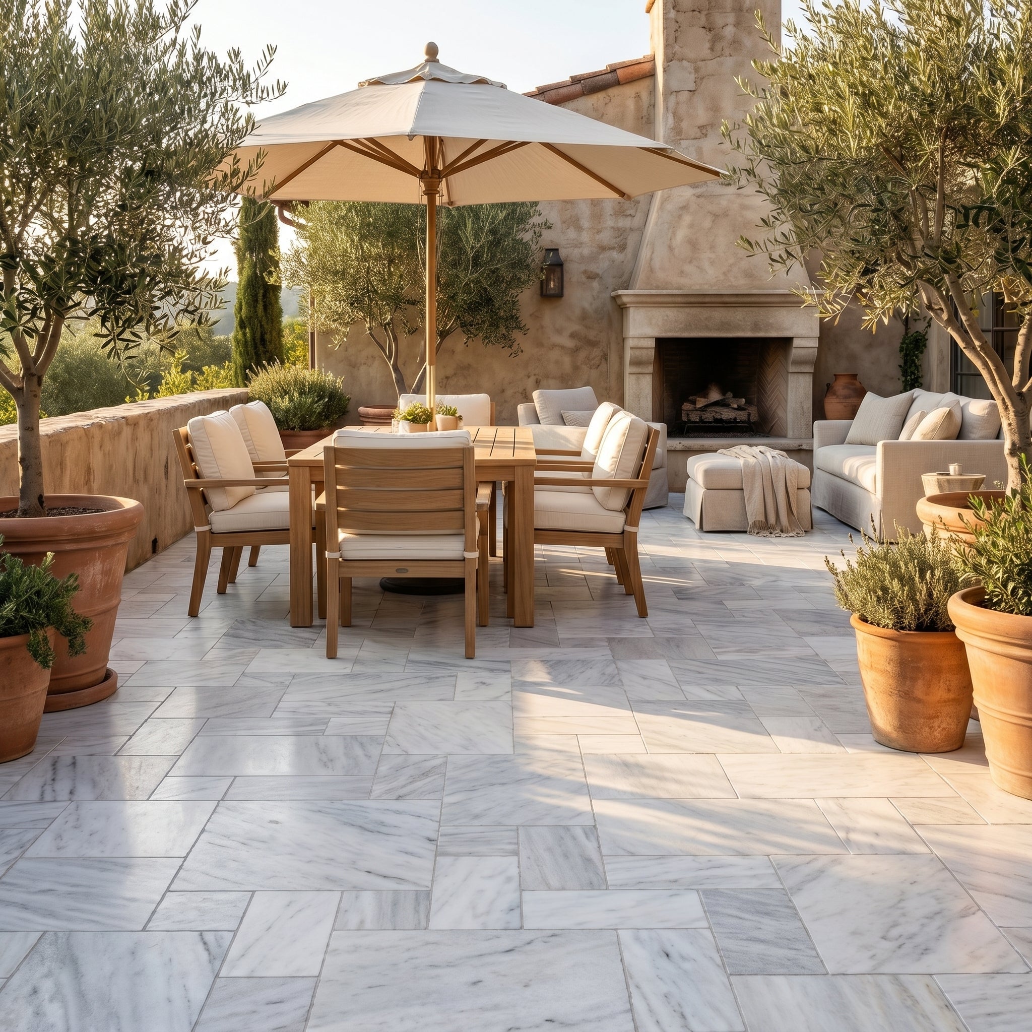 Solto White Marble Leathered Pavers