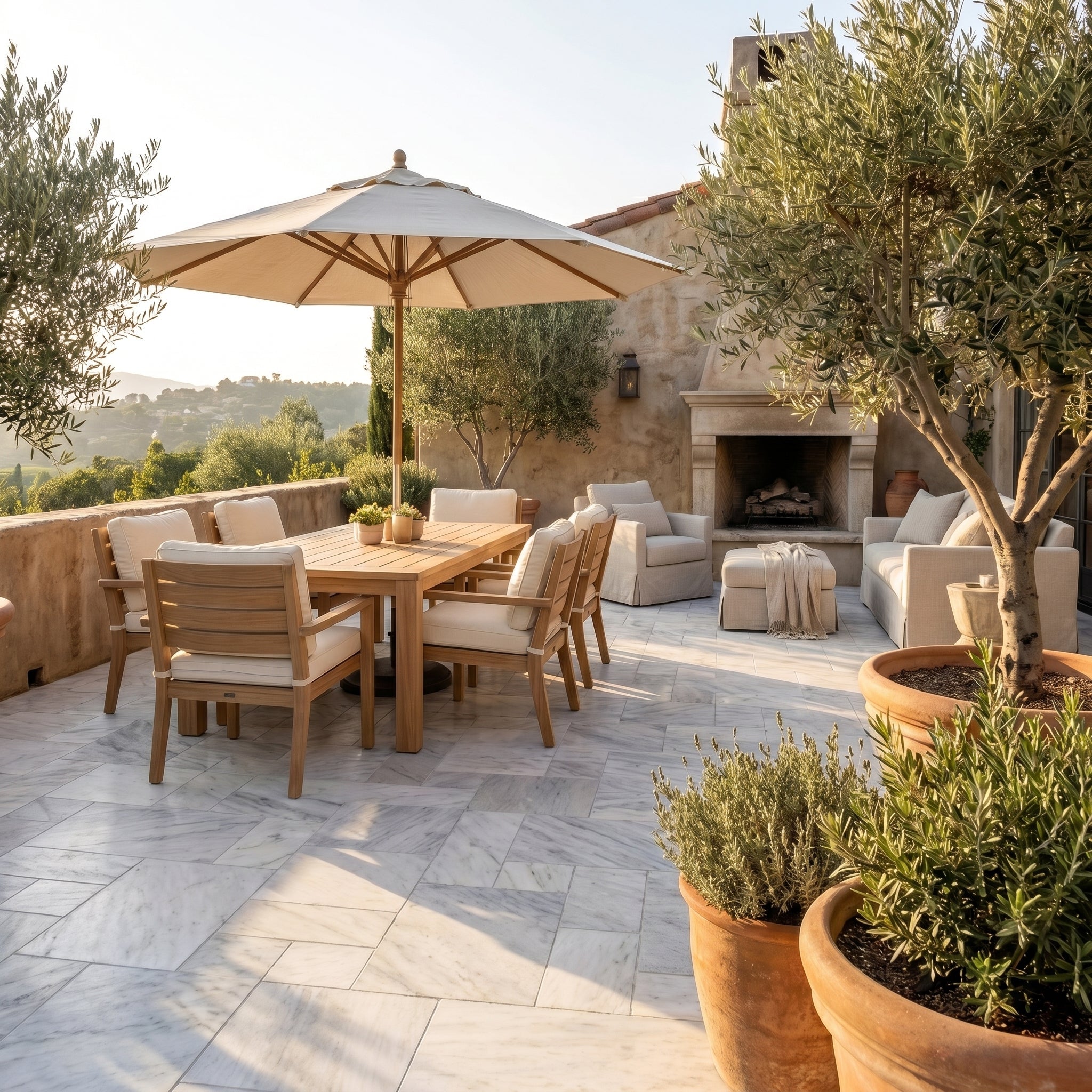 Solto White marble leathered pavers, French pattern set